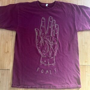 Foals band concert tee shirt, maroon w gold palmistry hand graphic, size M